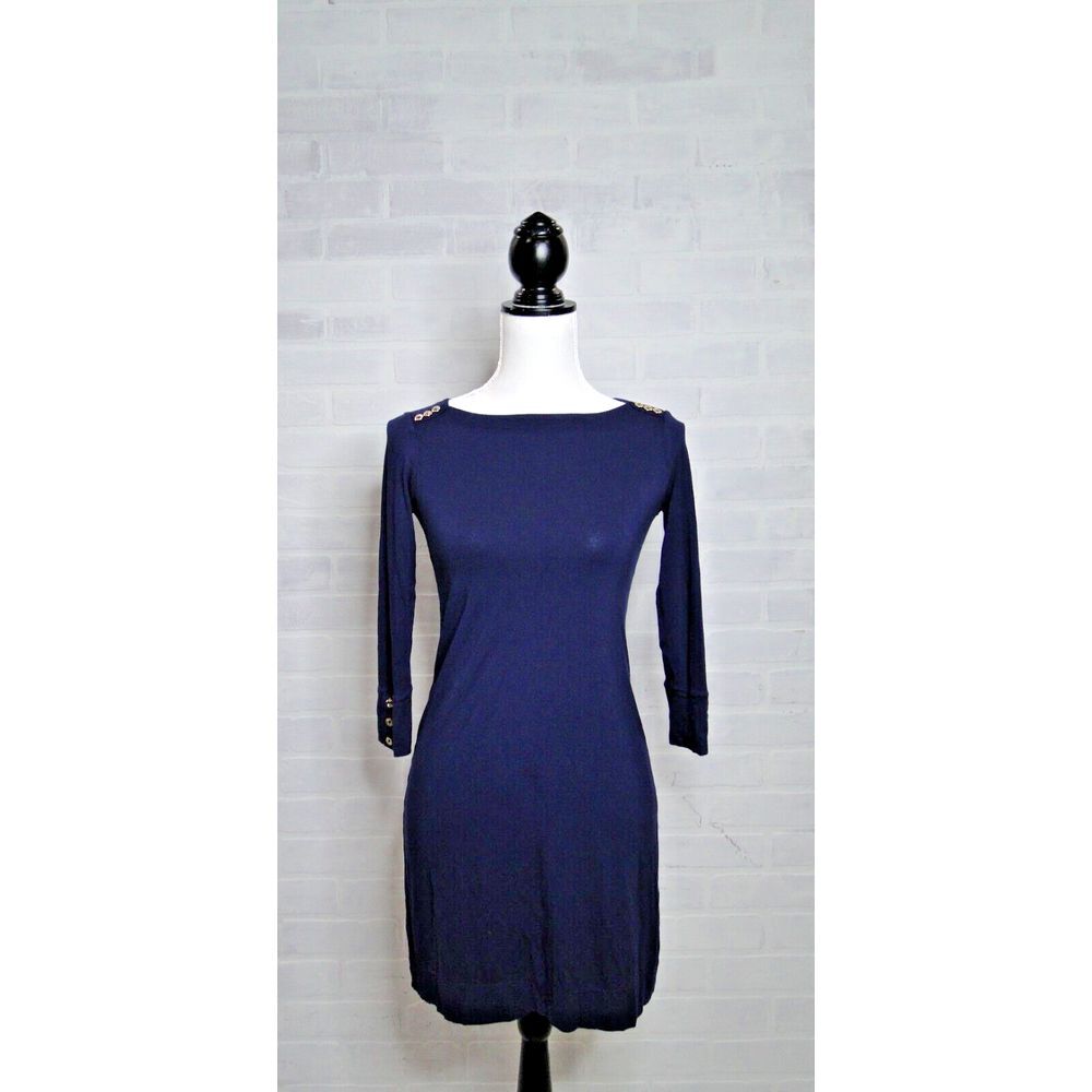 Lilly Pulitzer Dress XXS Woman's Swing UPF 50 Sophie 3/4 Sleeve Navy Blue Dress